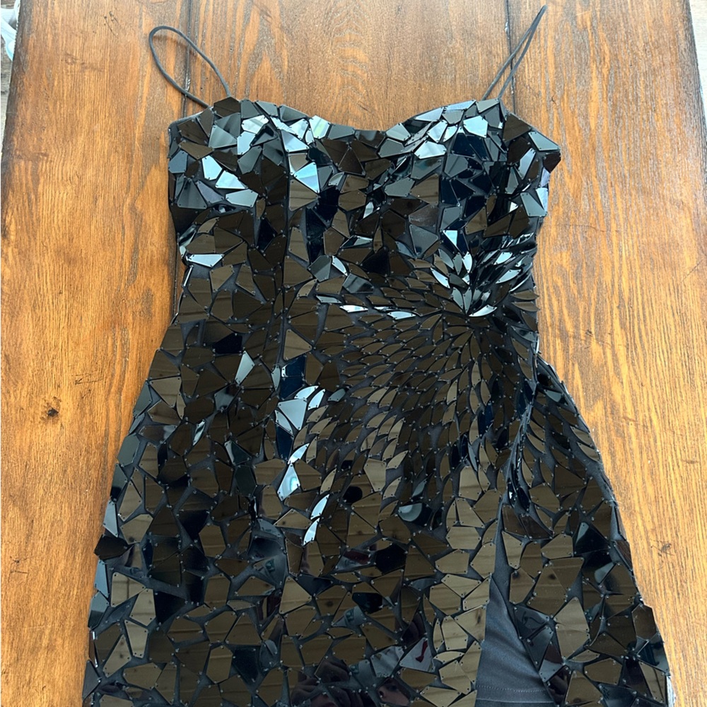 Sheri Hill mirror glass dress: black